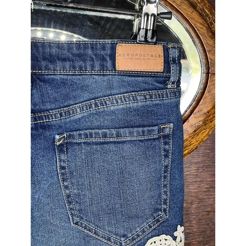 High Waisted Short by Aeropostale. Features distressed details and lace appliqué - Picture 7 of 12